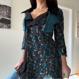 90s Whimsigoth Long Knit Blazer Coat with Genuine Fur Collar – goth jacket